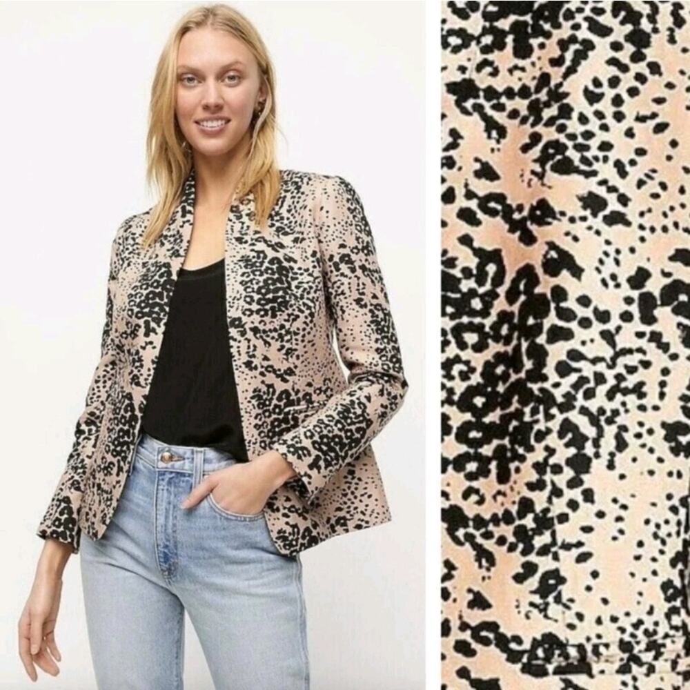 J. Crew Going-Out Blazer in Leopard Print Size 8 Linen Blend